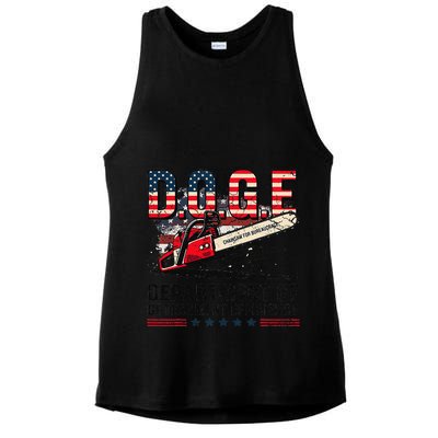 Chainsaw For Bureaucracy Funny D.O.G.E Vintage Usa Flag Ladies PosiCharge Tri-Blend Wicking Tank