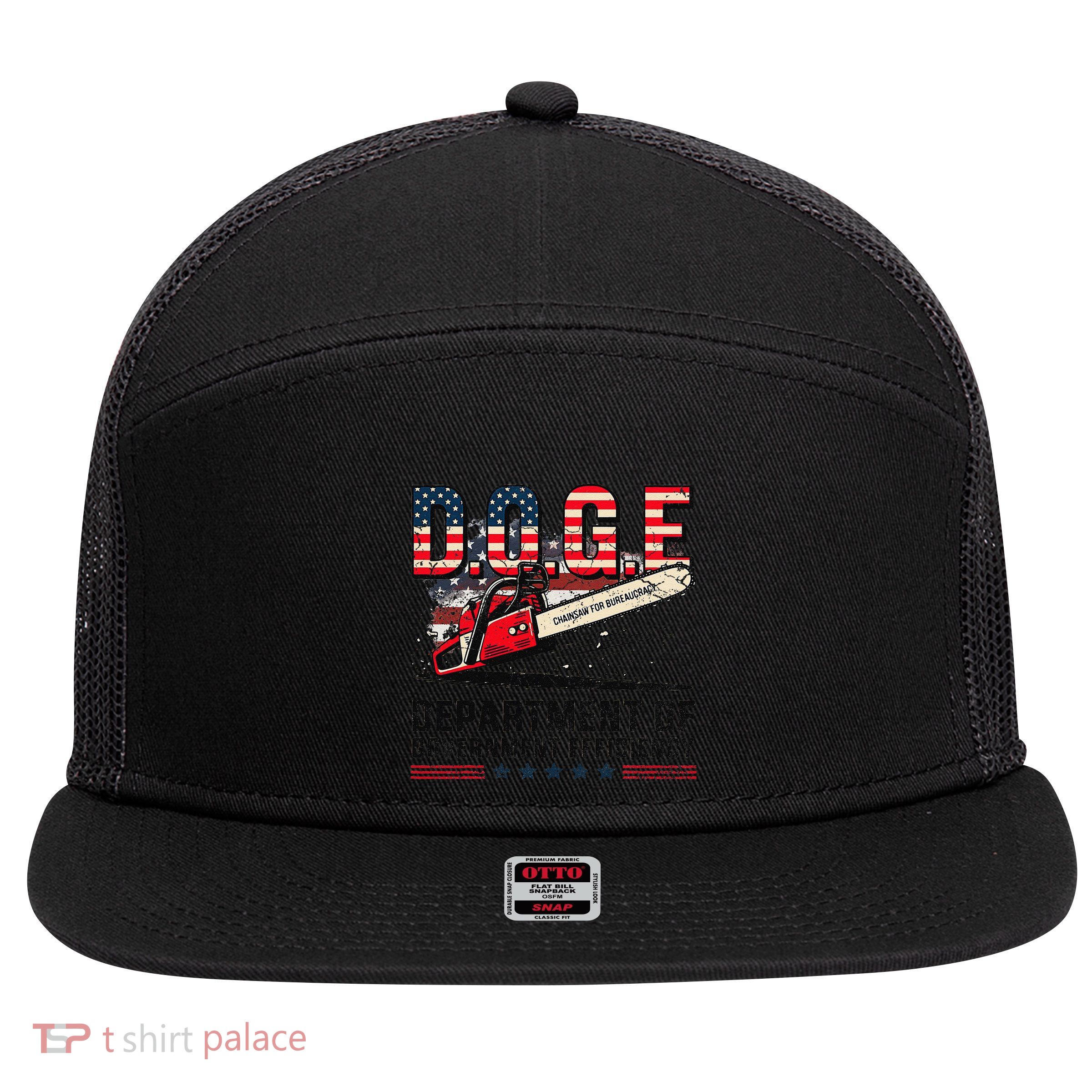 Chainsaw For Bureaucracy Funny D.O.G.E Vintage Usa Flag 7 Panel Mesh Trucker Snapback Hat