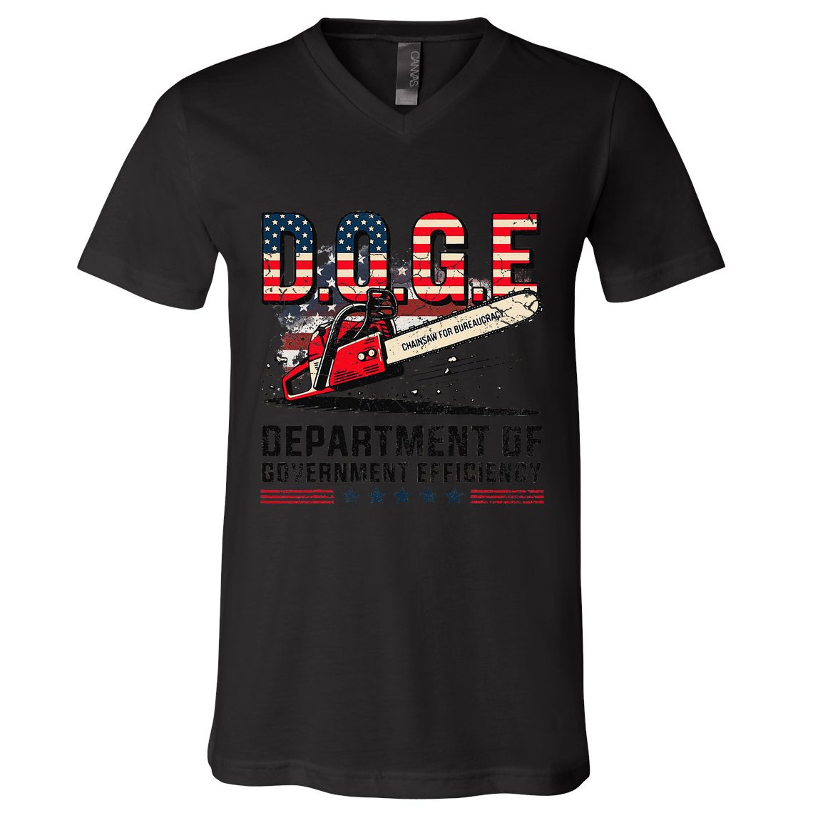 Chainsaw For Bureaucracy Funny D.O.G.E Vintage Usa Flag V-Neck T-Shirt