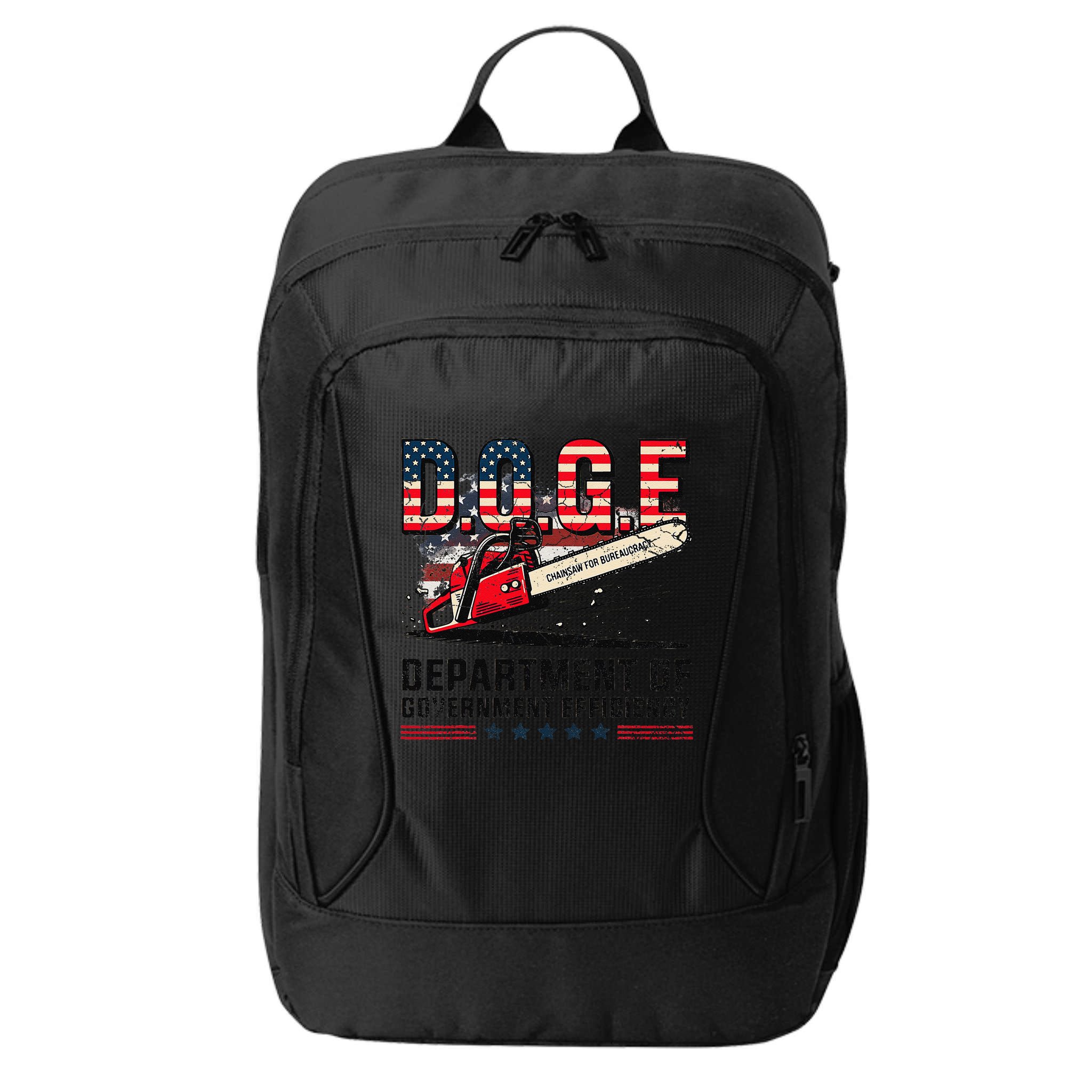 Chainsaw For Bureaucracy Funny D.O.G.E Vintage Usa Flag City Backpack