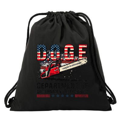 Chainsaw For Bureaucracy Funny D.O.G.E Vintage Usa Flag Drawstring Bag