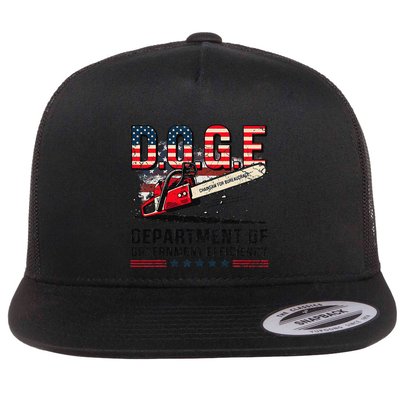 Chainsaw For Bureaucracy Funny D.O.G.E Vintage Usa Flag Flatbill Hat