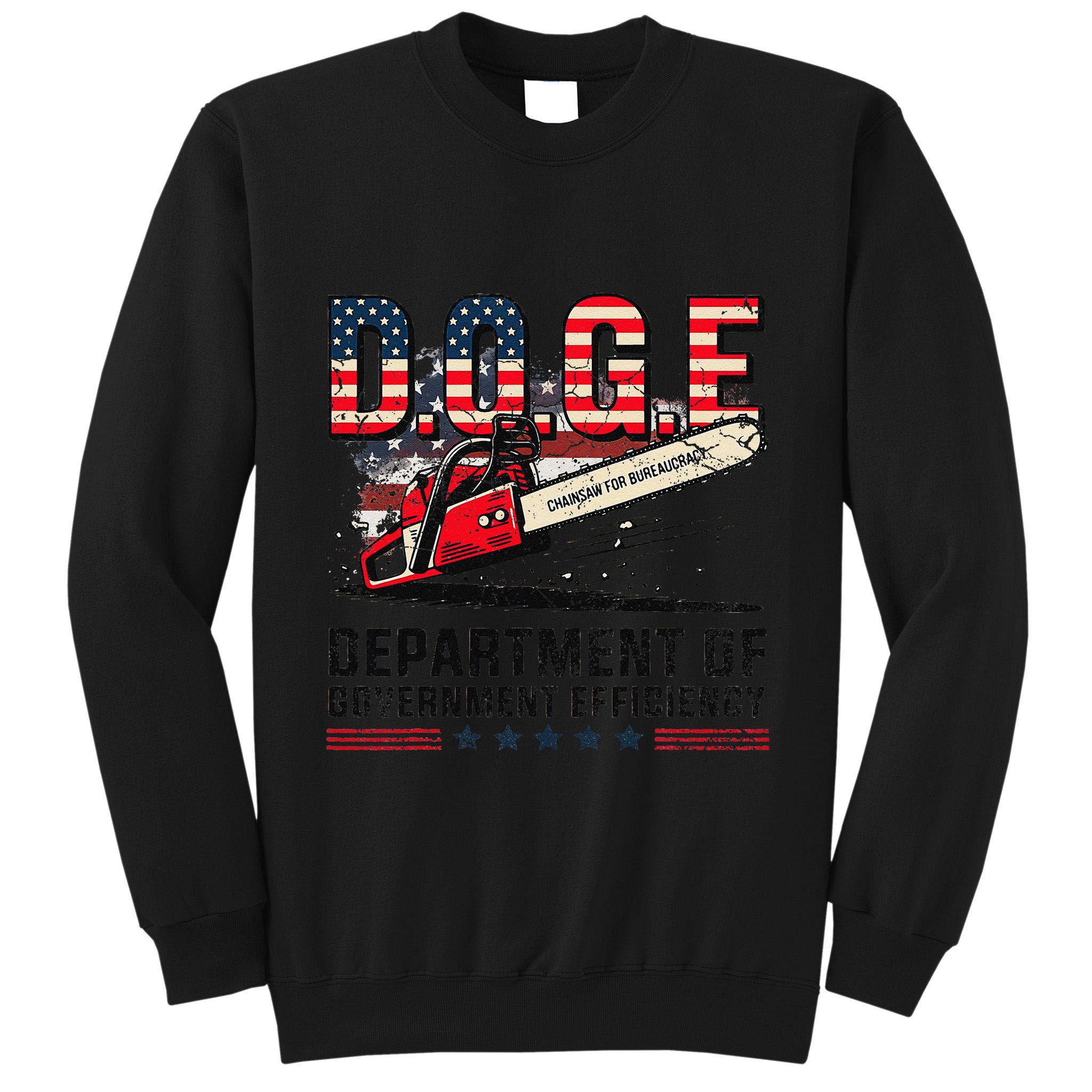 Chainsaw For Bureaucracy Funny D.O.G.E Vintage Usa Flag Tall Sweatshirt