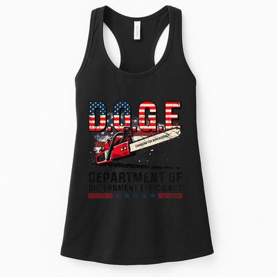 Chainsaw For Bureaucracy Funny D.O.G.E Vintage Usa Flag Womens Tank Top