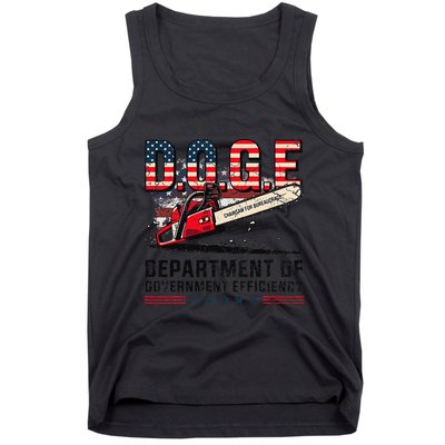 Chainsaw For Bureaucracy Funny D.O.G.E Vintage Usa Flag Tank Top