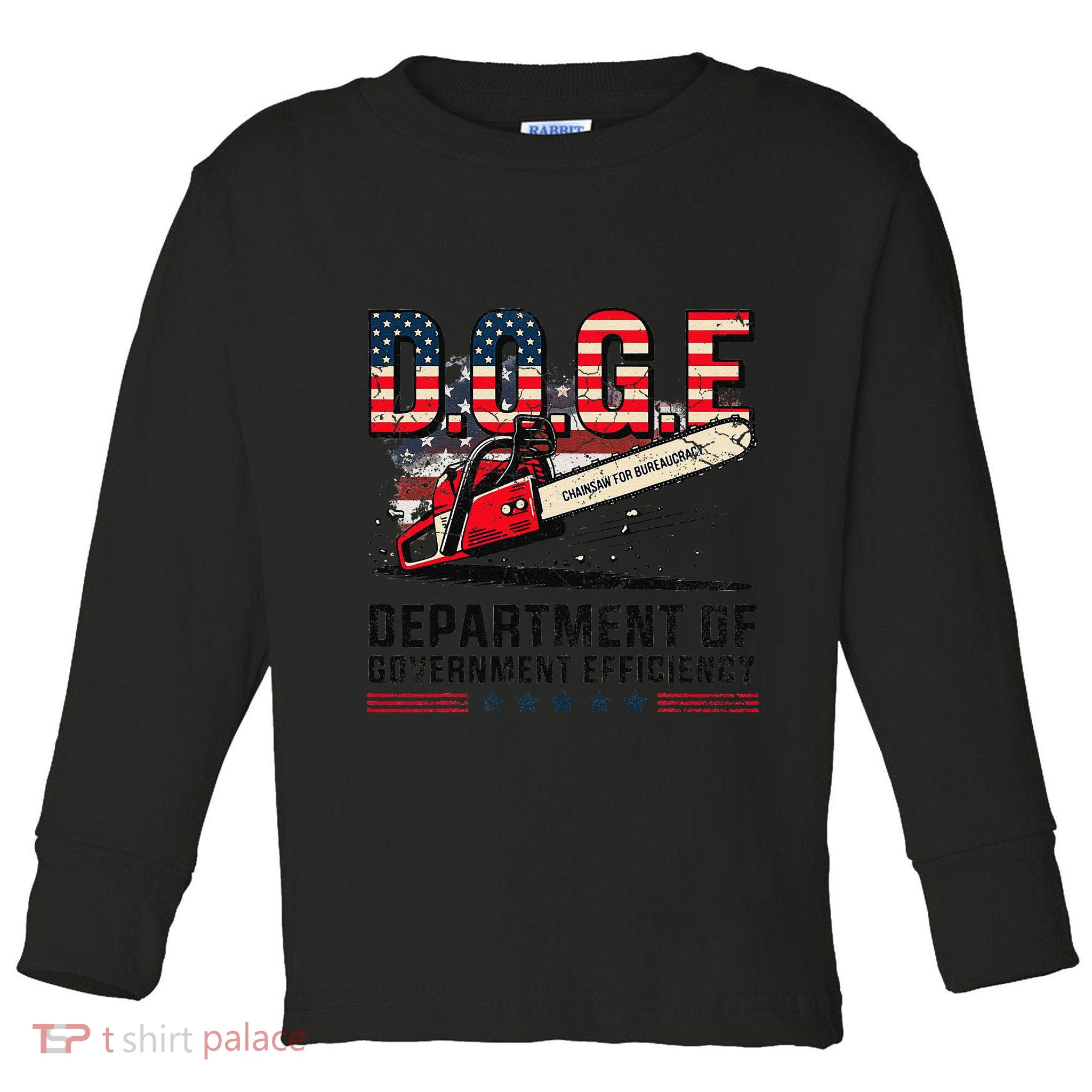 Chainsaw For Bureaucracy Funny D.O.G.E Vintage Usa Flag Toddler Long Sleeve Shirt