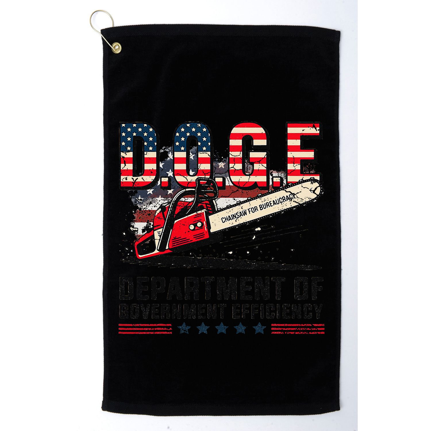 Chainsaw For Bureaucracy Funny D.O.G.E Vintage Usa Flag Golf Towel