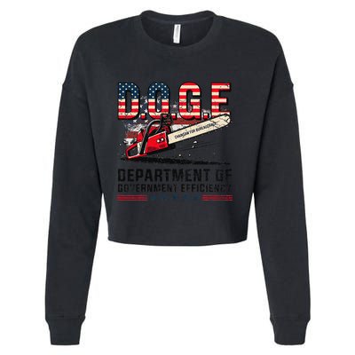 Chainsaw For Bureaucracy Funny D.O.G.E Vintage Usa Flag Cropped Pullover Crew