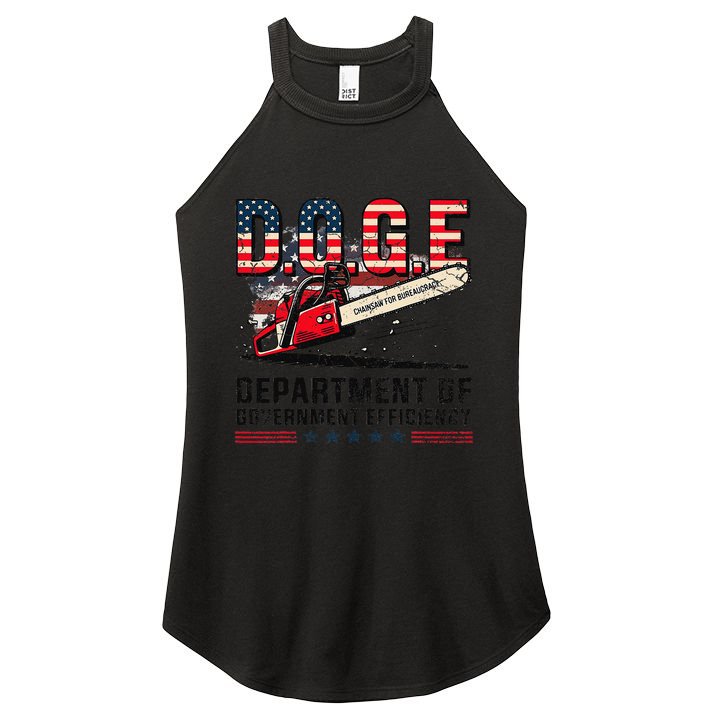 Chainsaw For Bureaucracy Funny D.O.G.E Vintage Usa Flag Women's Perfect Tri Rocker Tank