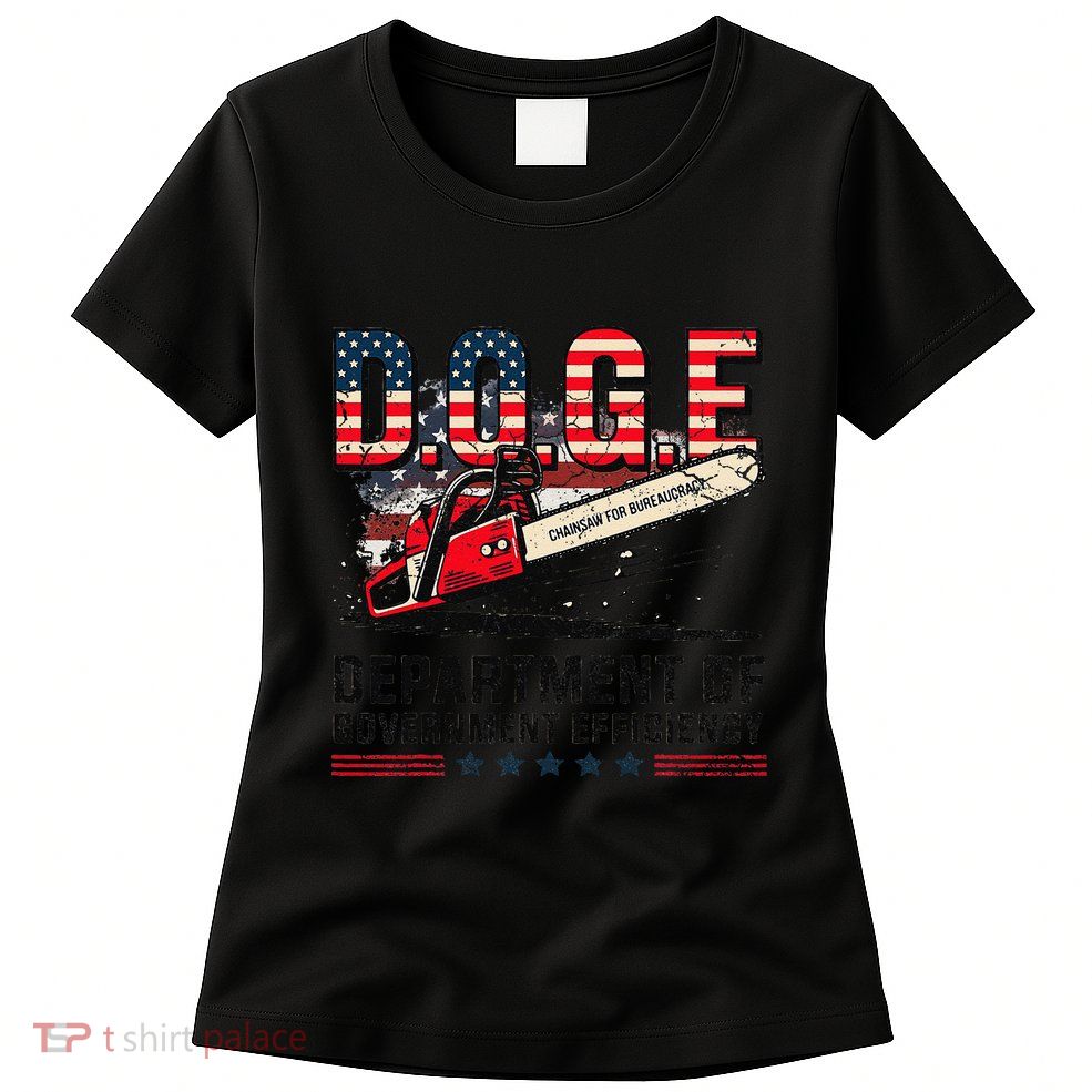 Chainsaw For Bureaucracy Funny D.O.G.E Vintage Usa Flag Womens T-Shirt