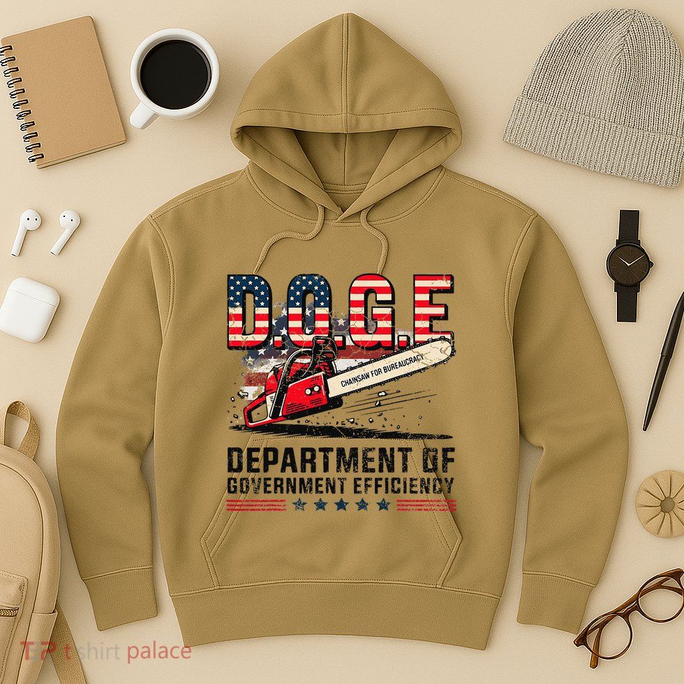 Chainsaw For Bureaucracy Funny D.O.G.E Vintage Usa Flag Hoodie