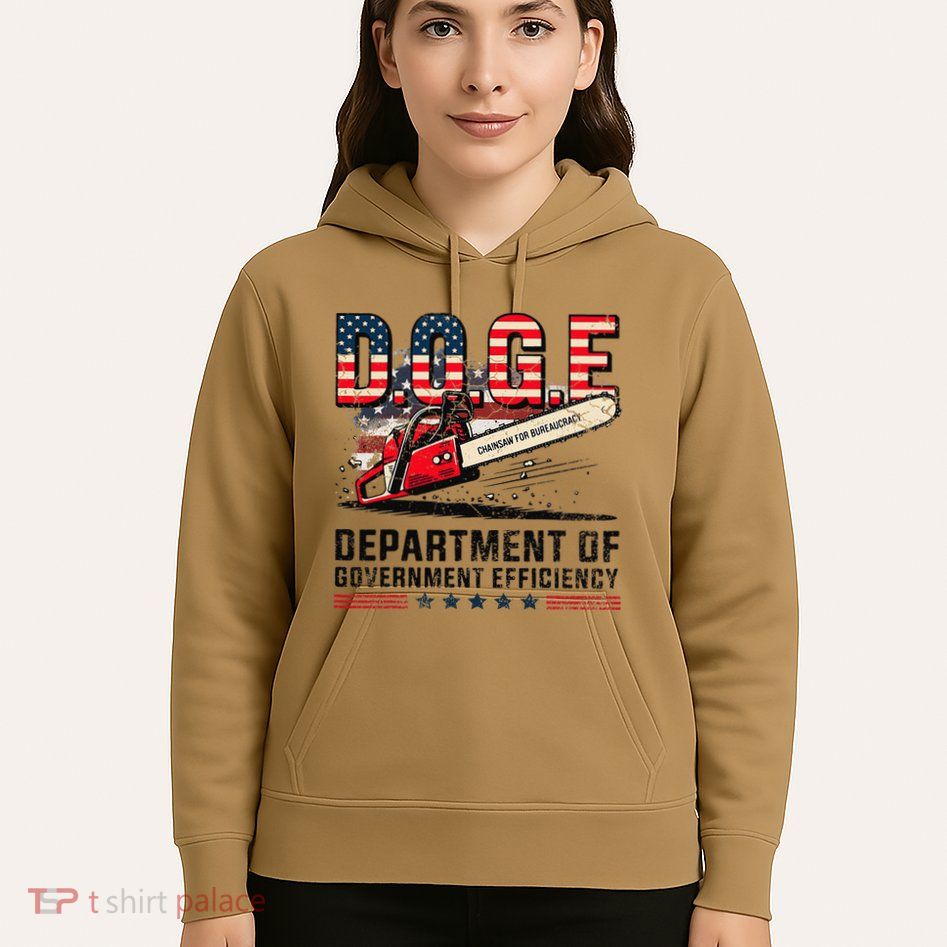 Chainsaw For Bureaucracy Funny D.O.G.E Vintage Usa Flag Hoodie