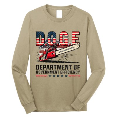 Chainsaw For Bureaucracy Funny D.O.G.E Vintage Usa Flag Long Sleeve Shirt