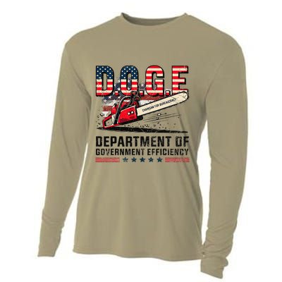 Chainsaw For Bureaucracy Funny D.O.G.E Vintage Usa Flag Cooling Performance Long Sleeve Crew