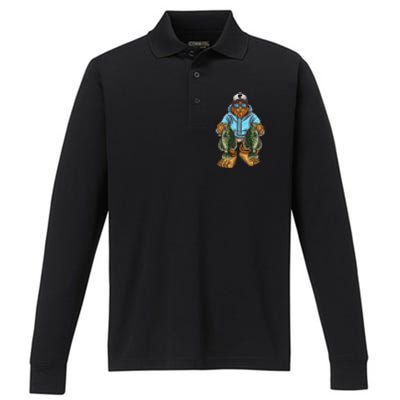 Crappie Fishing Bigfoot Panfishing Fishermen Performance Long Sleeve Polo