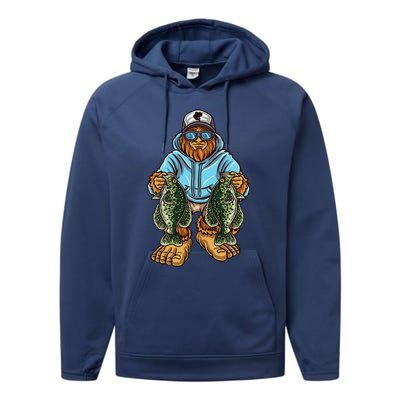 Crappie Fishing Bigfoot Panfishing Fishermen Performance Fleece Hoodie