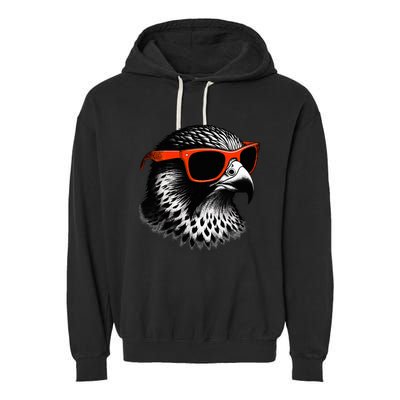 Cool Falcon Bird Wearing Sunglasses Graphic Art Garment-Dyed Fleece Hoodie