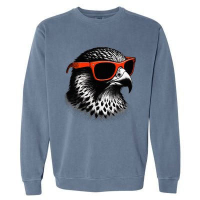 Cool Falcon Bird Wearing Sunglasses Graphic Art Garment-Dyed Sweatshirt