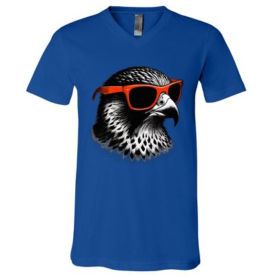 Cool Falcon Bird Wearing Sunglasses Graphic Art V-Neck T-Shirt