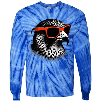 Cool Falcon Bird Wearing Sunglasses Graphic Art Tie-Dye Long Sleeve Shirt