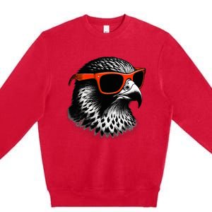 Cool Falcon Bird Wearing Sunglasses Graphic Art Premium Crewneck Sweatshirt