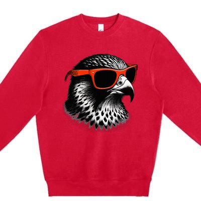 Cool Falcon Bird Wearing Sunglasses Graphic Art Premium Crewneck Sweatshirt