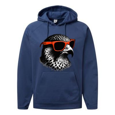 Cool Falcon Bird Wearing Sunglasses Graphic Art Performance Fleece Hoodie