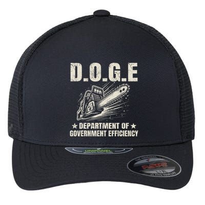 Chainsaw For Bureaucracy Funny D.O.G.E Doge Usa Flag Flexfit Unipanel Trucker Cap