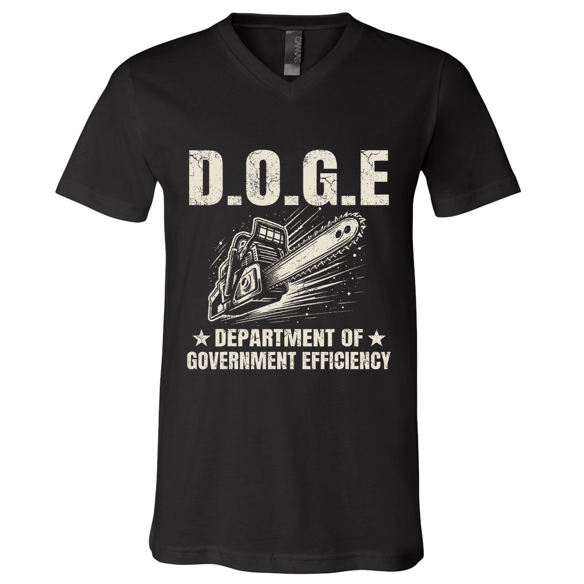 Chainsaw For Bureaucracy Funny D.O.G.E Doge Usa Flag V-Neck T-Shirt
