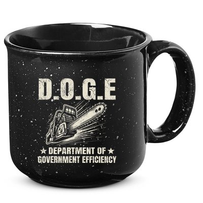 Chainsaw For Bureaucracy Funny D.O.G.E Doge Usa Flag 15oz Campfire Ceramic Mug