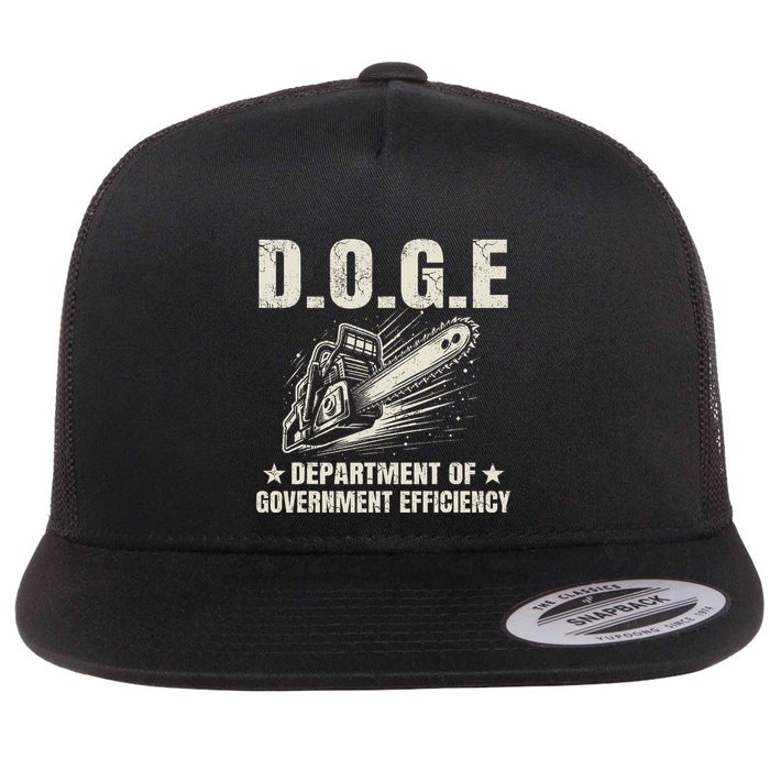 Chainsaw For Bureaucracy Funny D.O.G.E Doge Usa Flag Flat Bill Trucker Hat