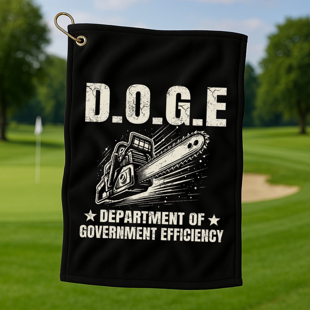 Chainsaw For Bureaucracy Funny D.O.G.E Doge Usa Flag Golf Towel