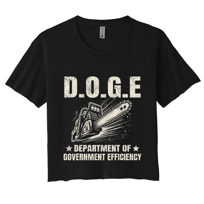 Chainsaw For Bureaucracy Funny D.O.G.E Doge Usa Flag Women's Crop Top Tee