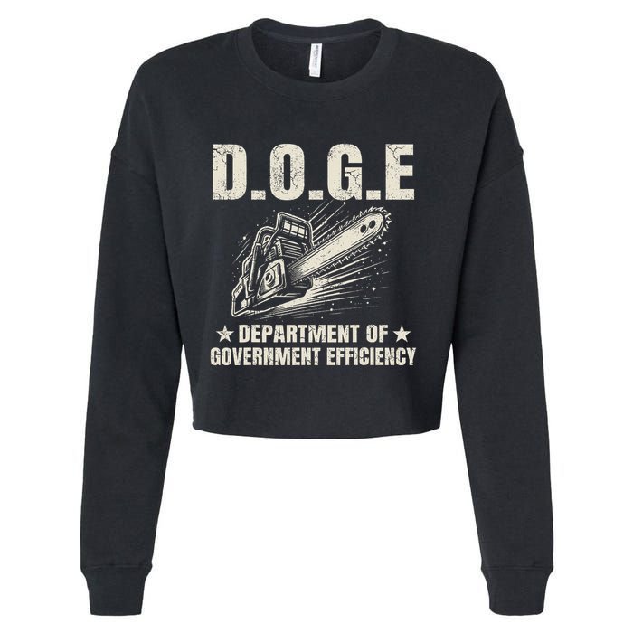 Chainsaw For Bureaucracy Funny D.O.G.E Doge Usa Flag Cropped Pullover Crew