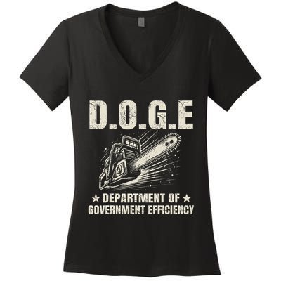 Chainsaw For Bureaucracy Funny D.O.G.E Doge Usa Flag Women's V-Neck T-Shirt