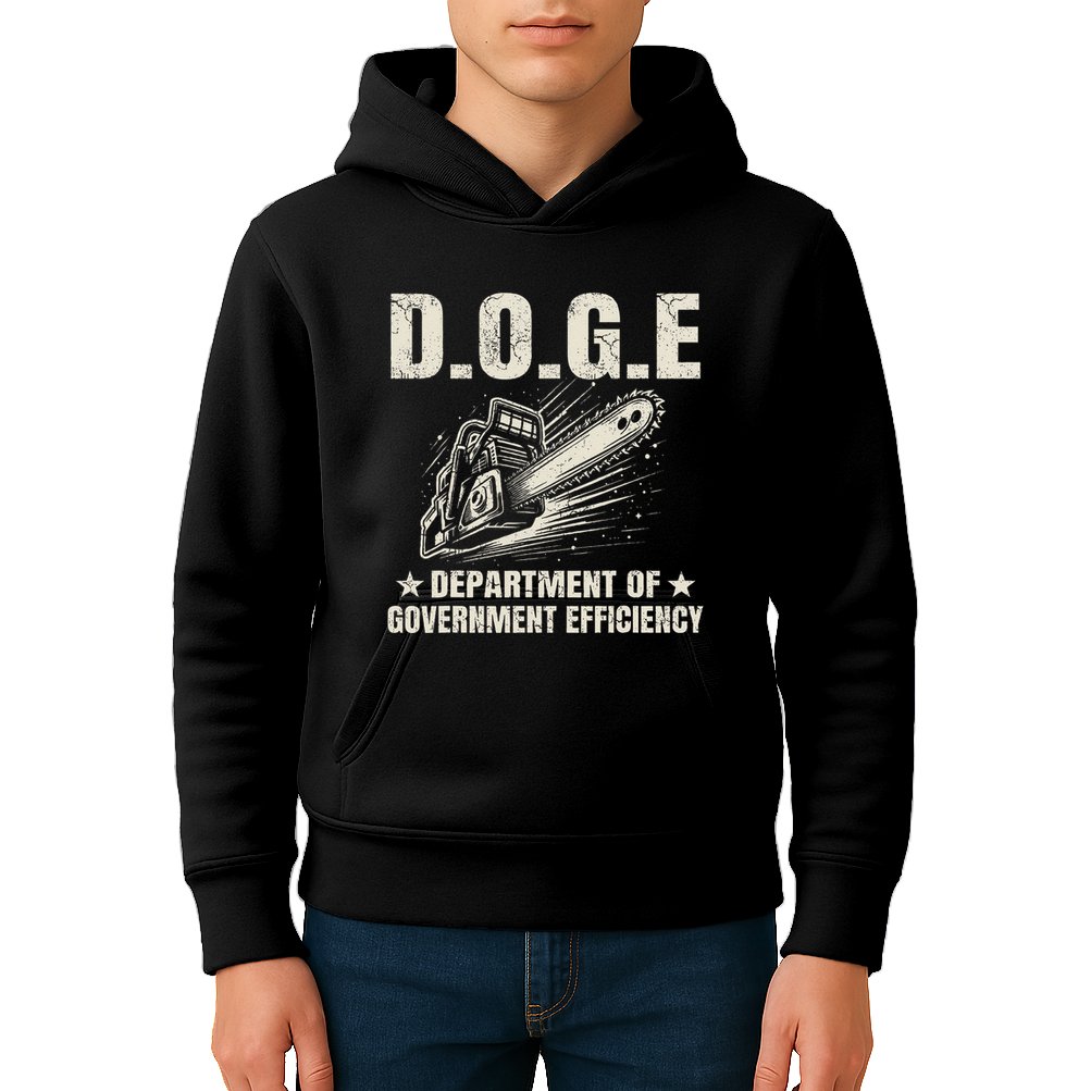 Chainsaw For Bureaucracy Funny D.O.G.E Doge Usa Flag Kids Hoodie