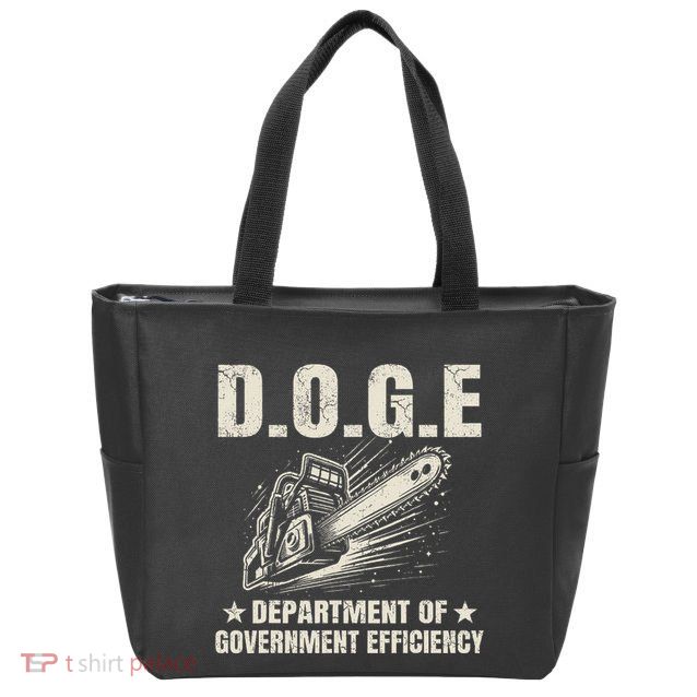Chainsaw For Bureaucracy Funny D.O.G.E Doge Usa Flag Zip Tote Bag