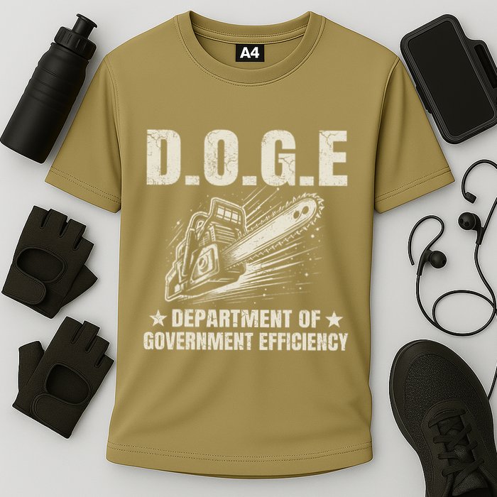 Chainsaw For Bureaucracy Funny D.O.G.E Doge Usa Flag Cooling Performance Crew T-Shirt