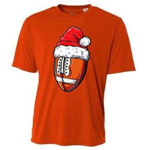 Christmas Football Ball Santa Hat Xmas Team Sport Cooling Performance Crew T-Shirt