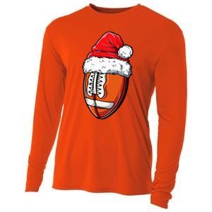 Christmas Football Ball Santa Hat Xmas Team Sport Cooling Performance Long Sleeve Crew