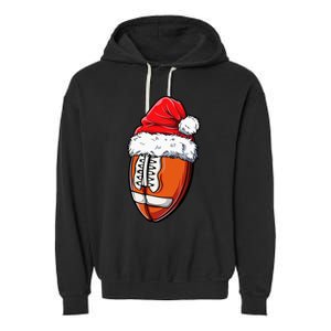 Christmas Football Ball Santa Hat Xmas Team Sport Garment-Dyed Fleece Hoodie