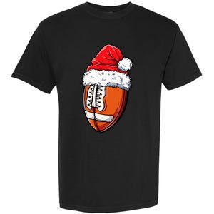 Christmas Football Ball Santa Hat Xmas Team Sport Garment-Dyed Heavyweight T-Shirt