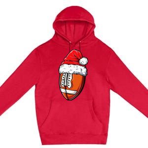 Christmas Football Ball Santa Hat Xmas Team Sport Premium Pullover Hoodie