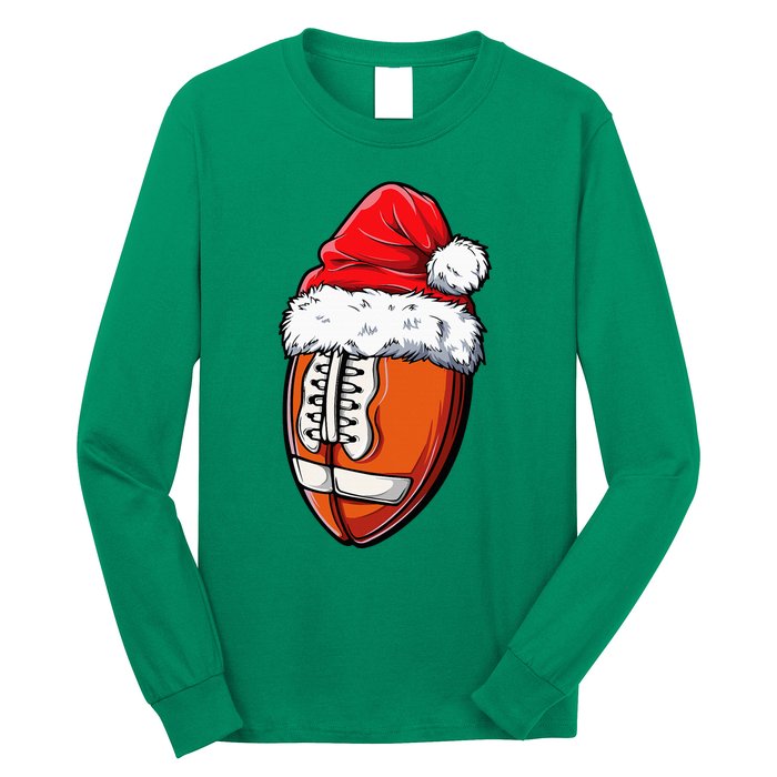 Christmas Football Ball Santa Hat Xmas Team Sport Long Sleeve Shirt