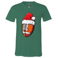 Christmas Football Ball Santa Hat Xmas Team Sport V-Neck T-Shirt