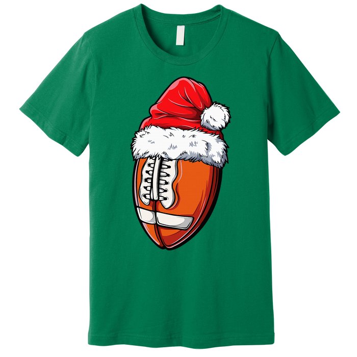 Christmas Football Ball Santa Hat Xmas Team Sport Premium T-Shirt