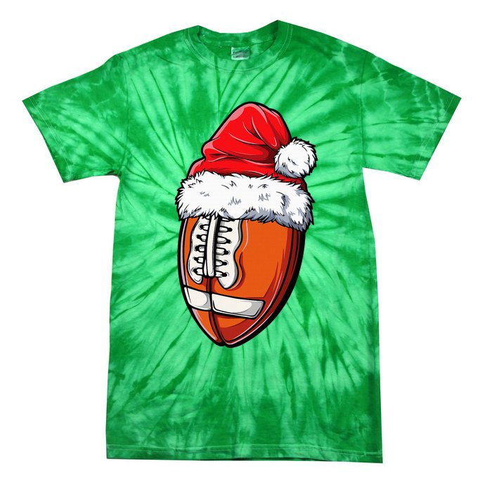 Christmas Football Ball Santa Hat Xmas Team Sport Tie-Dye T-Shirt