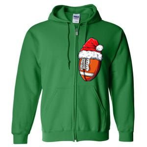 Christmas Football Ball Santa Hat Xmas Team Sport Full Zip Hoodie