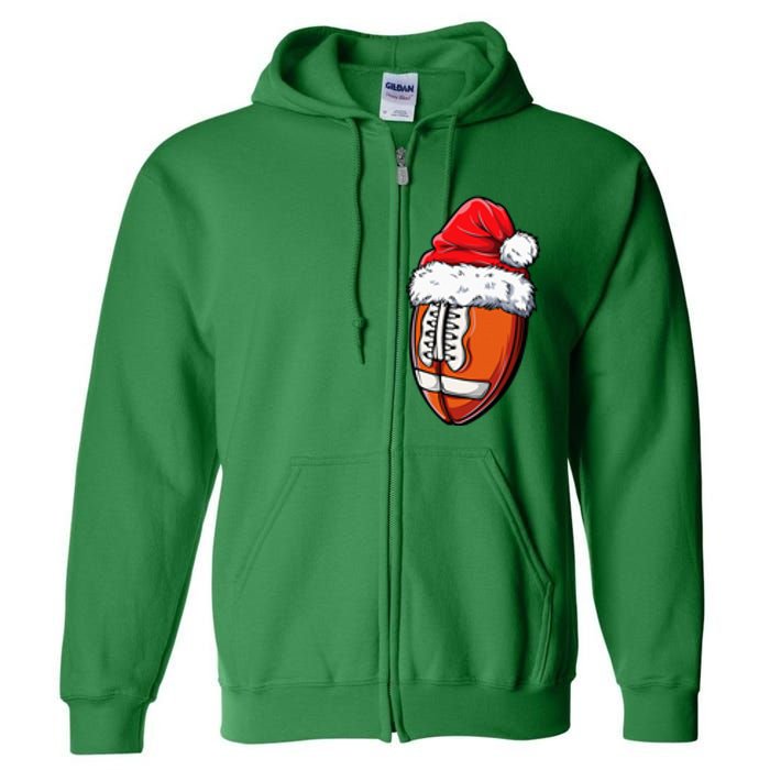 Christmas Football Ball Santa Hat Xmas Team Sport Full Zip Hoodie