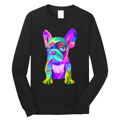 Cute French Bulldog, Colored Dog Breed Design Long Sleeve Shirt